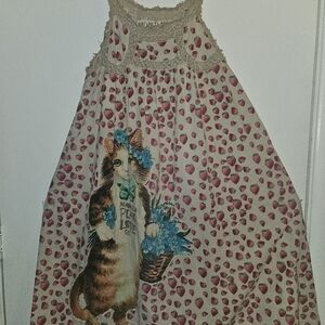 Magnolia Pearl Love Co Clementine Slip W/ Cat Applique Shortcake. Cotton NWT